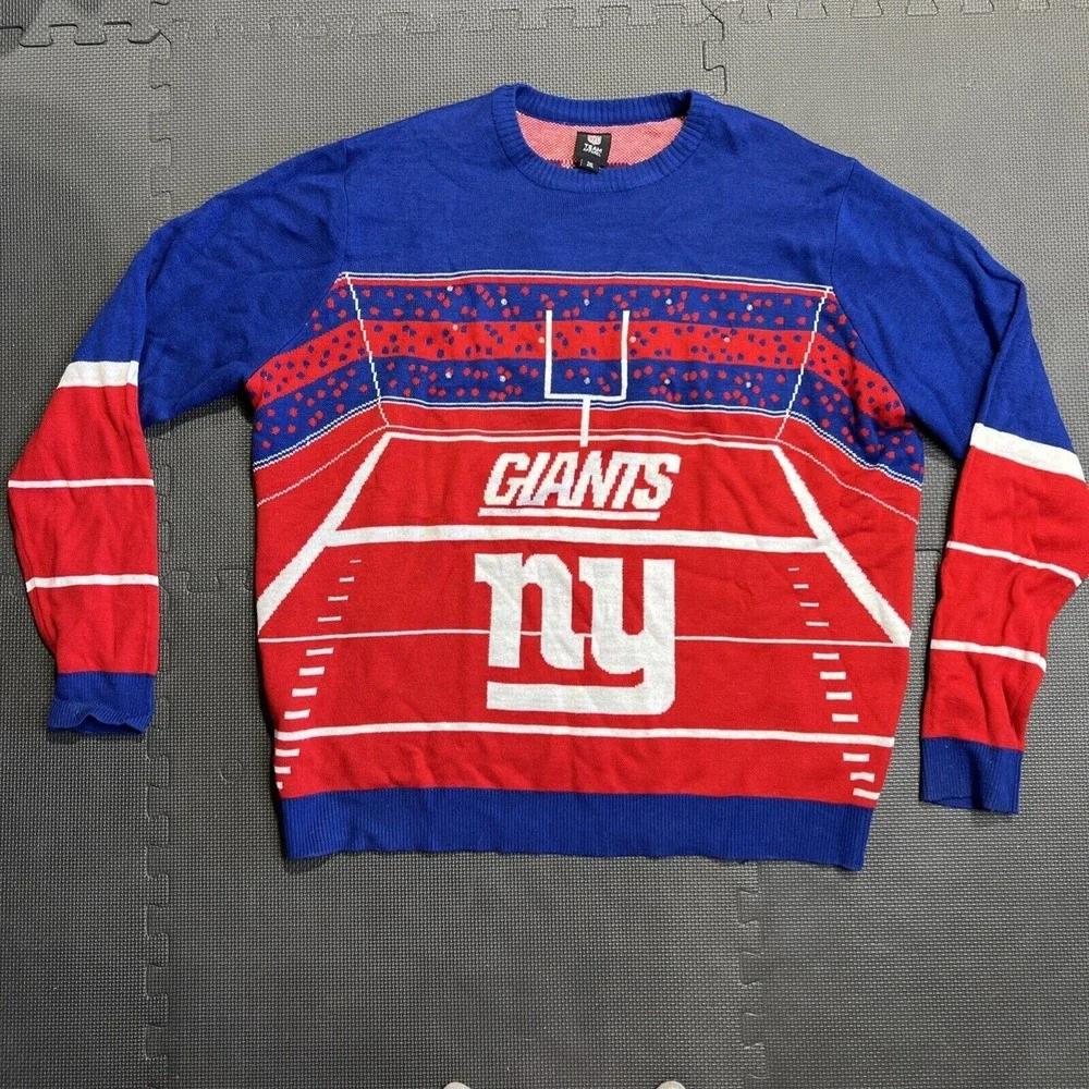 New York Giants NFL Sweater Sz XXL 2XL LED Light Up Christmas Ugly Pullover‎